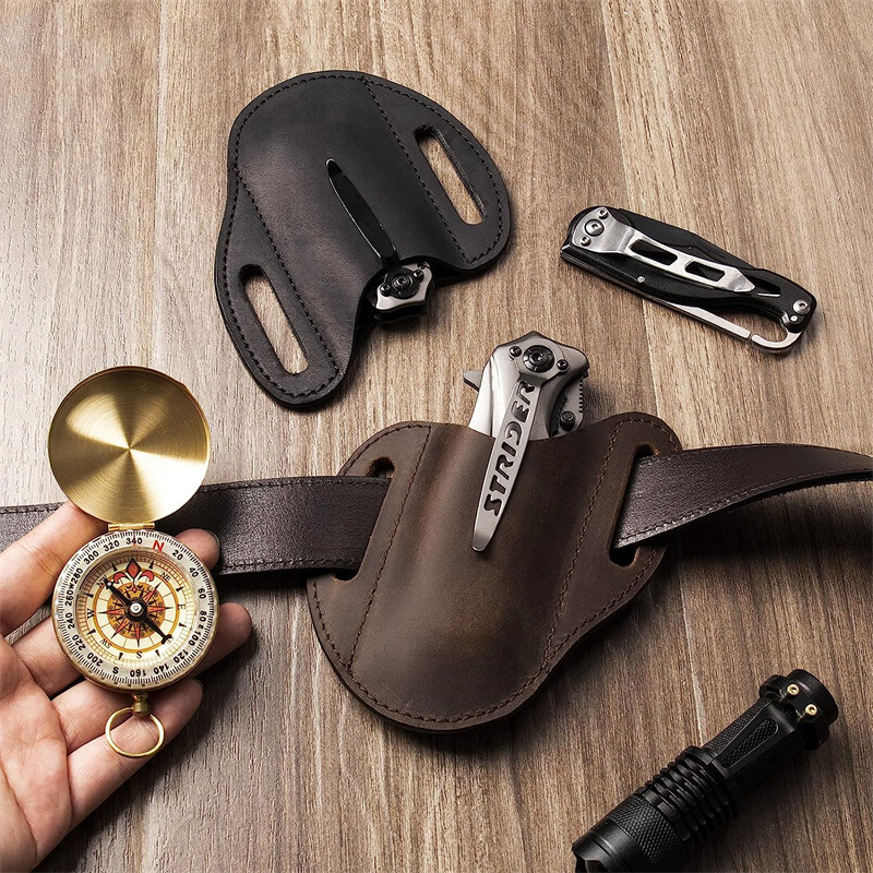 Edc Carry Belt - Genuine Leather Case For Folding Knife